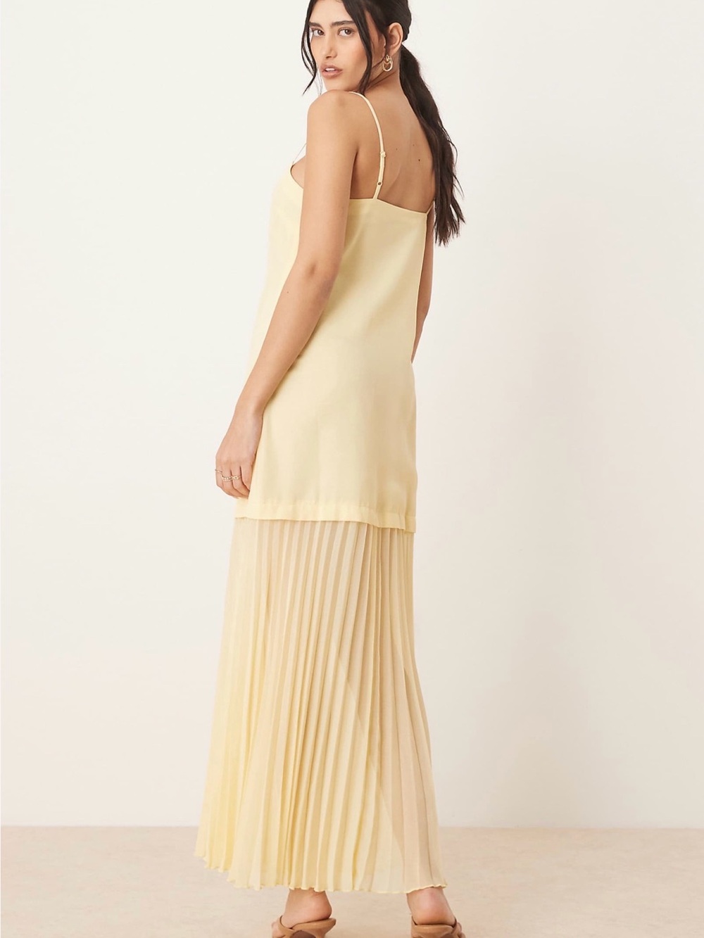 ASOS Dropped Waist Pleated Yellow Dress